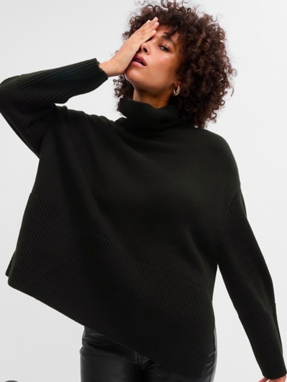 100% Cotton Split-Hem Turtleneck Sweater